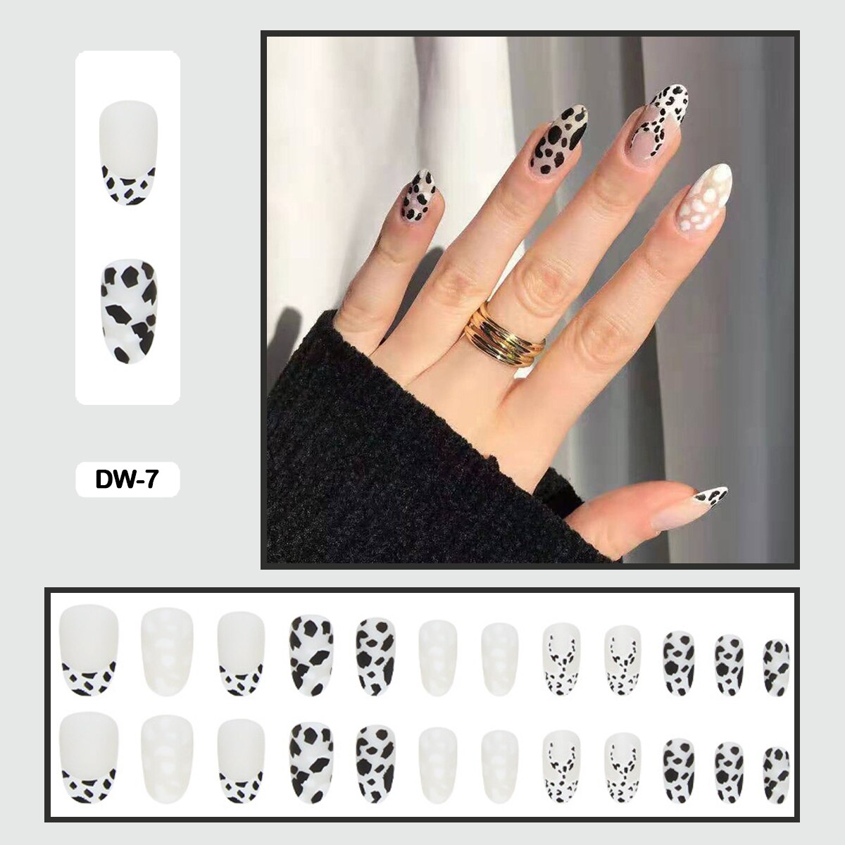 24Pcs Personality Painted Animal Pattern Cow Pattern Leopard Printed Wearable False Nails Fake Nails With Glue And Wearing Tools