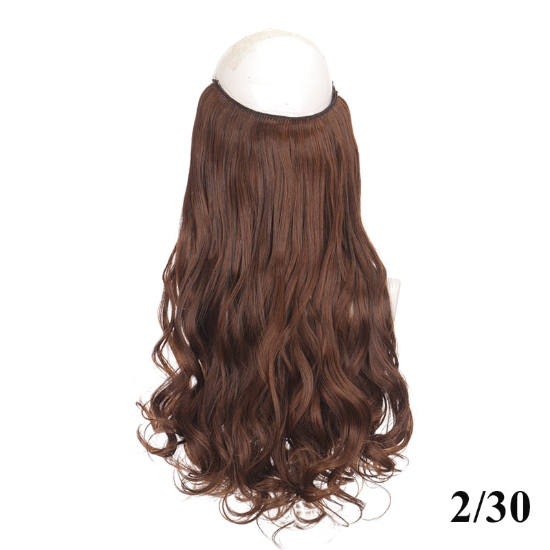 Synthetic 24 Inches No Clips In Natural Hidden Secret False Hair Piece Hair Extension Long Curly Fish Line Hair Pieces