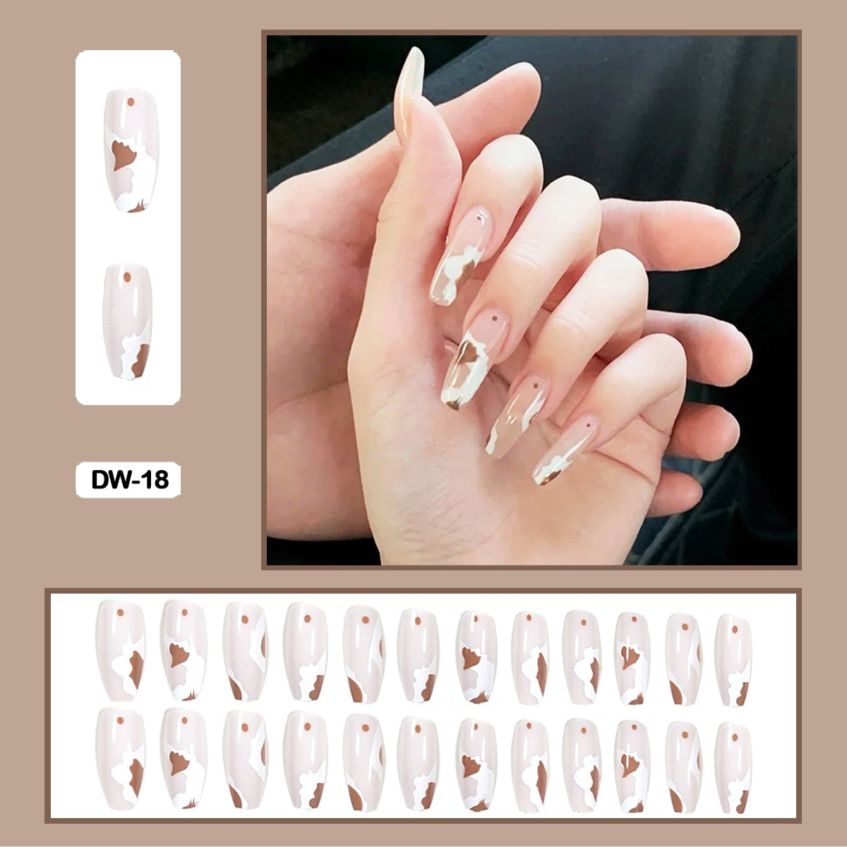 24Pcs Personality Painted Animal Pattern Cow Pattern Leopard Printed Wearable False Nails Fake Nails With Glue And Wearing Tools