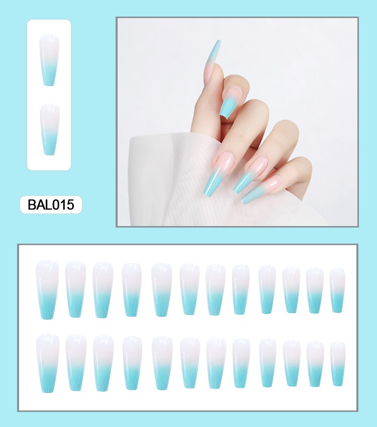 Gradient ballet elegant long trapezoidal nail wearable artifical false nails