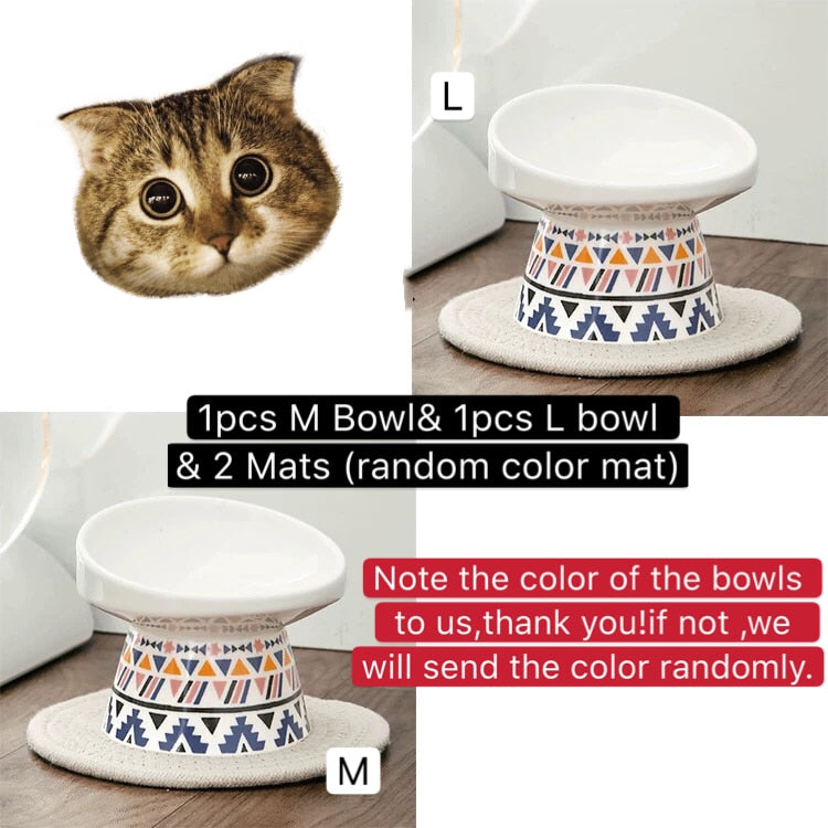 2 Sizes Non-slip Ceramic Cat Bowl with Mat Cervical Protect Pet Food Drinking Bowls Ceramic Bowl Feeders for Dog Pet Supplies