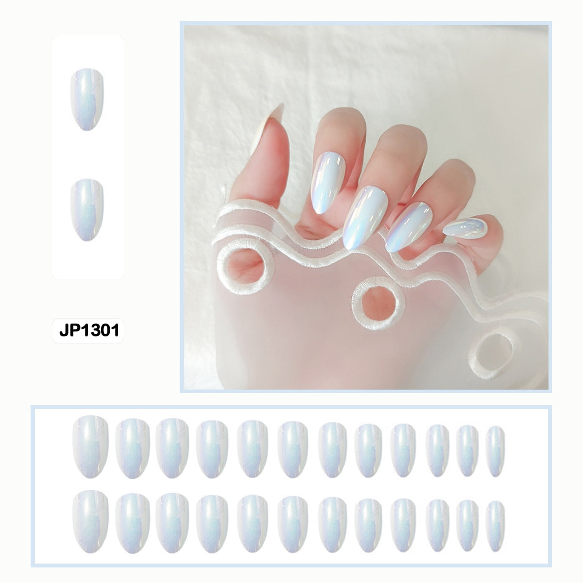 Mermaid Color Auroral Color Shell Fairy Fake Nail Art Wearable False Nails With Glue And Sticker 24pcs/box