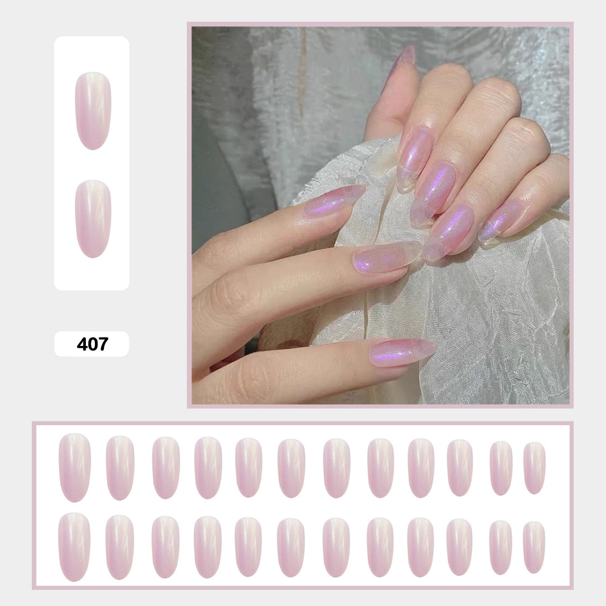 Mermaid Color Auroral Color Shell Fairy Fake Nail Art Wearable False Nails With Glue And Sticker 24pcs/box