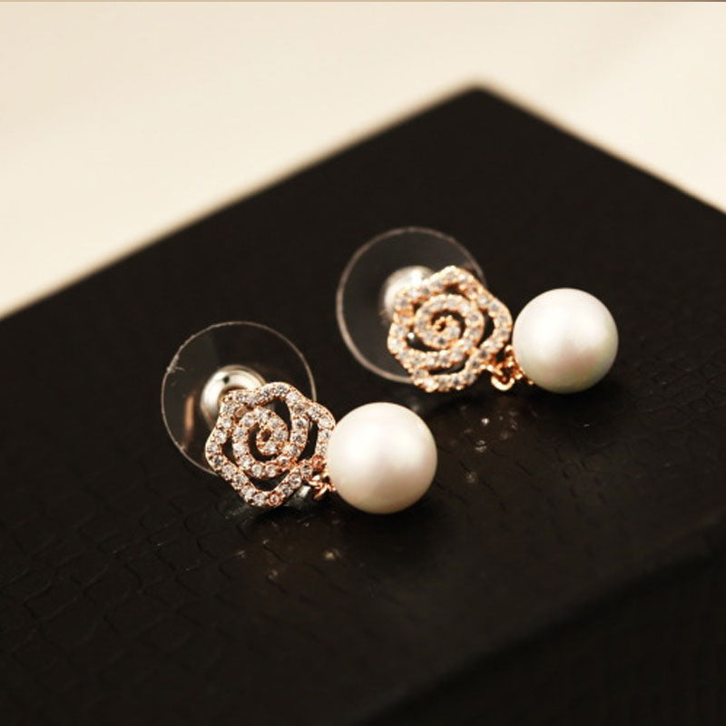 Designers Jewelry Elegant Full Crystal Flower Stud Rose Earring