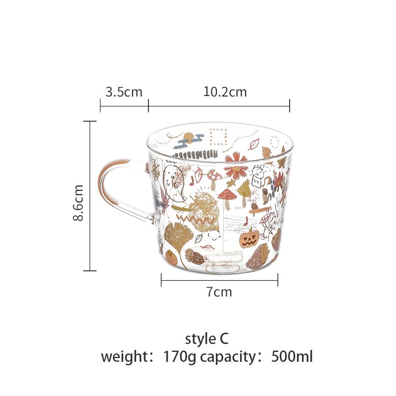 500ml Cartoons Scale Glass Mug Breakfast Mlik Coffee Cup Household Couple Water Mug Teacup Heat Resistance