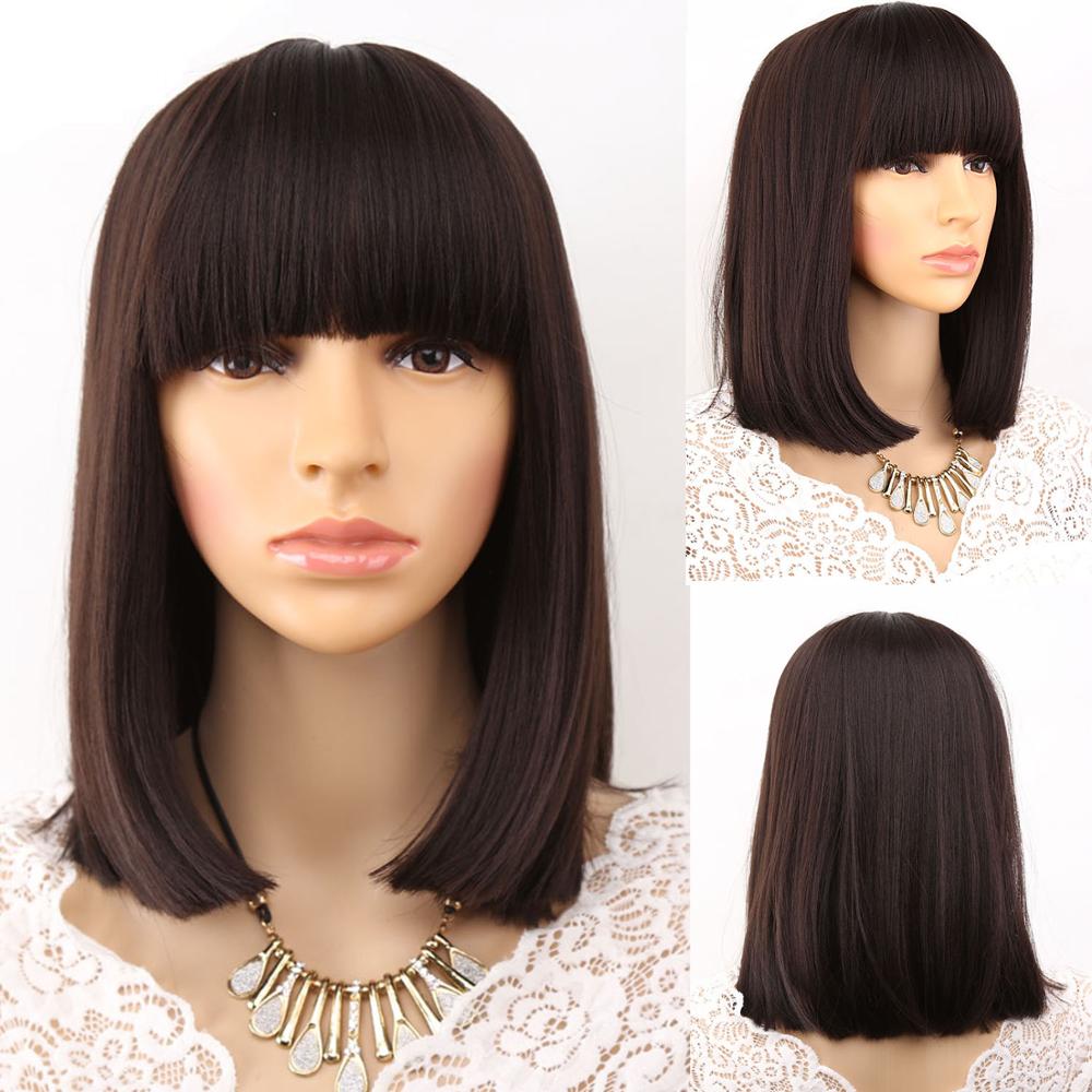 Amir Straight Black Synthetic Wigs With Bangs For Women Medium Length Hair Bob Wig Heat Resistant bobo Hairstyle Curly wigs