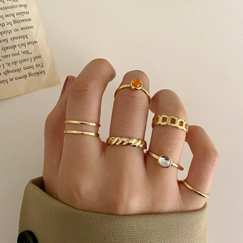 Bohemian Gold Chain Rings Set Boho Coin Snake Moon Star Rings Party Jewelry