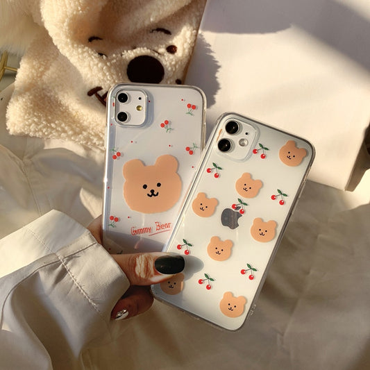 Retro cherry bear letters couples cute Phone case for iPhone 13 12 11 Pro XS MAX XR case silicone cover For iPhone 7 8 Plus Case