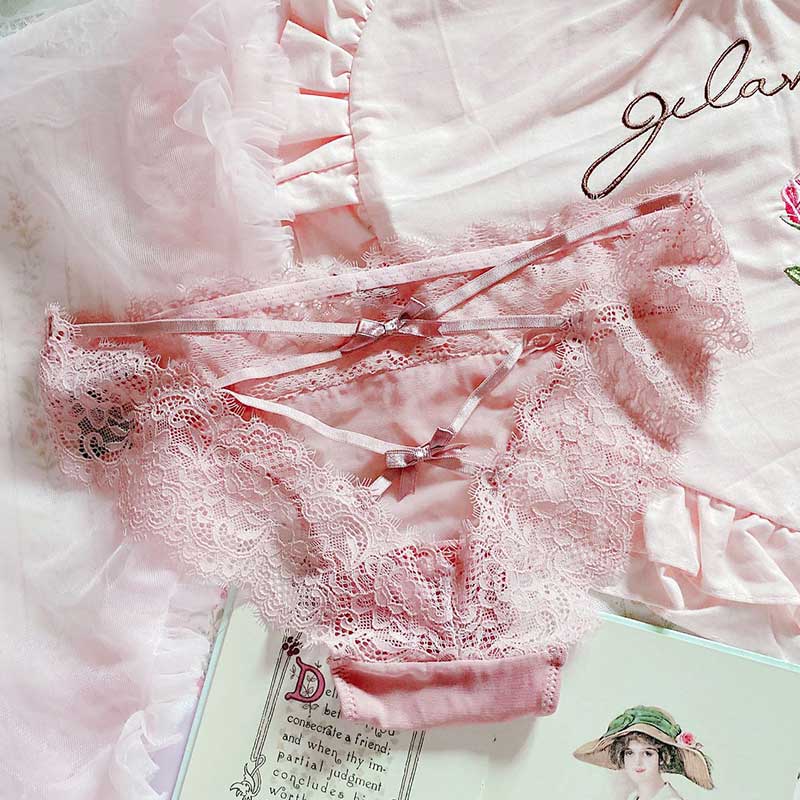 Japanese-Style Soft Girl Thin Transparent Pink Lolita Loli Lace Cute Sexy Underwear