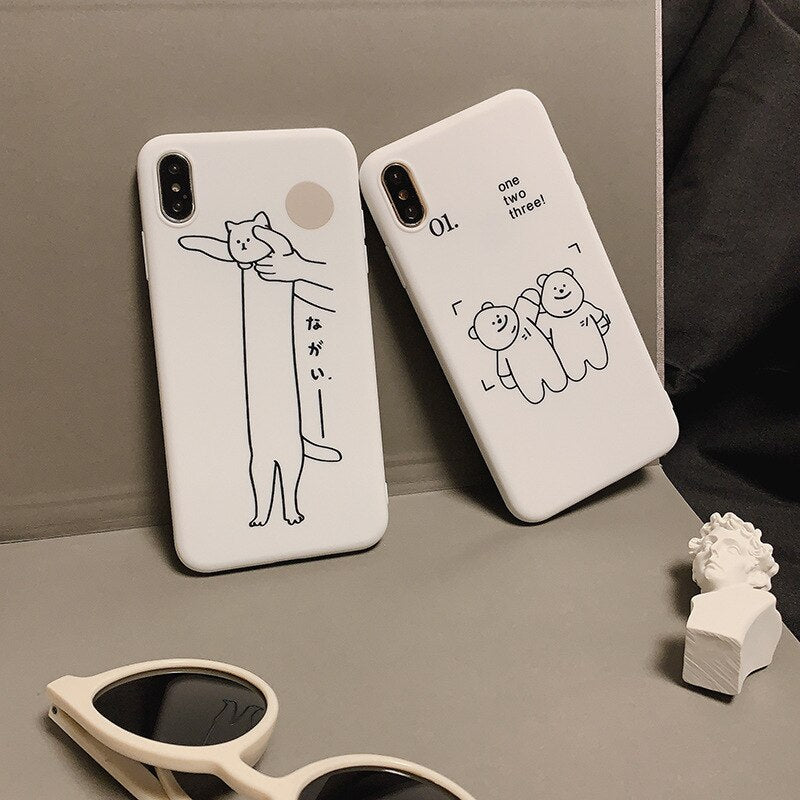 Retro black cat Simple line art bear Phone case For iPhone 12 11 Pro max XS MAX XR 12 mini 7plus 6 7 8 Plus Case Silicone Cover