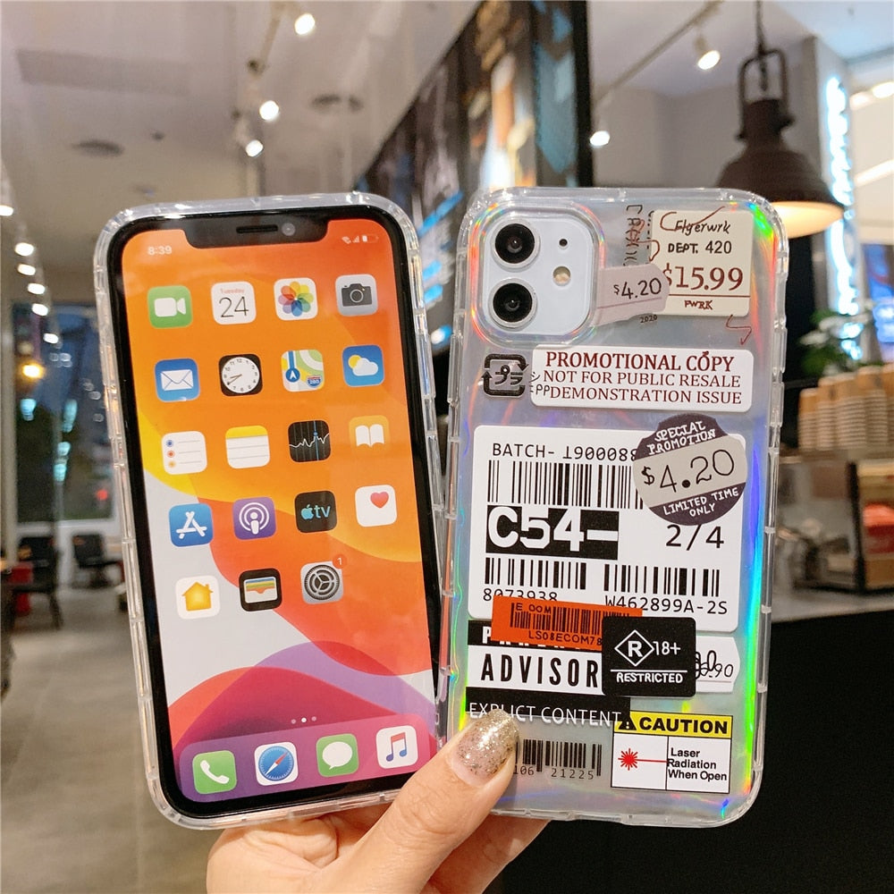 Cute QR bar code phone case laser for iphone 13 11 12 Pro Max Mini case silicone soft for iphone XR XS MAX 6 6S 7 8 Plus cover