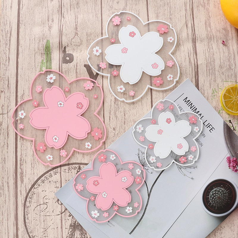 1Pc Japanese Cherry Insulated Table Mat Milk Cup Non Slip Coaster Non Slip Coaster Kitchen Family Office Accessories