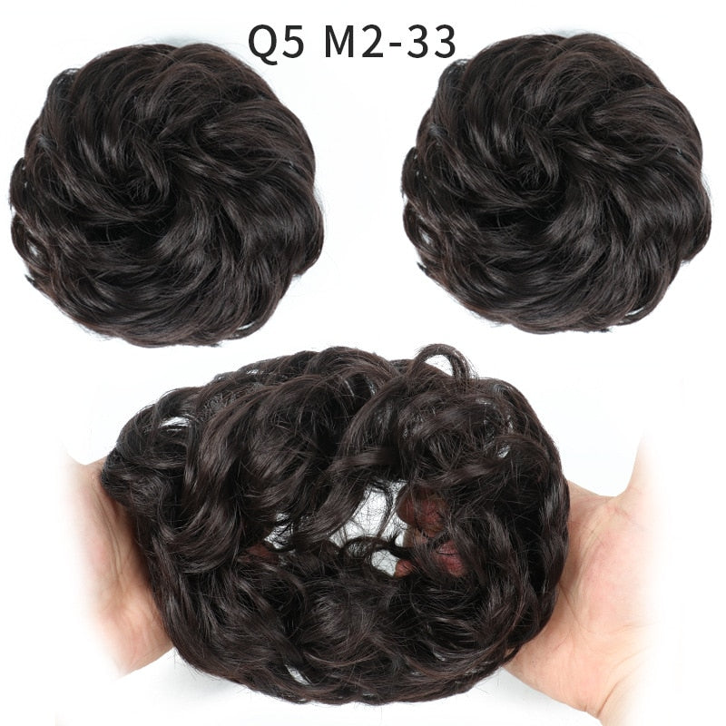 Synthetic Hair Bun Wig Ladies Ponytail Hair Extension Scrunchie Elastic Wave Curly Hairpieces Scrunchie Wrap