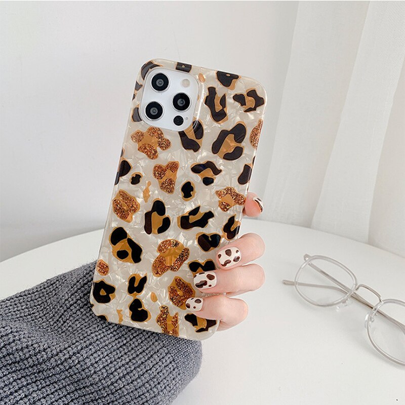 Glitter leopard print phone Case For iphone 13 11 12Pro Max X XR XS Max 7 8 Plus shockproof silicone case protective cover