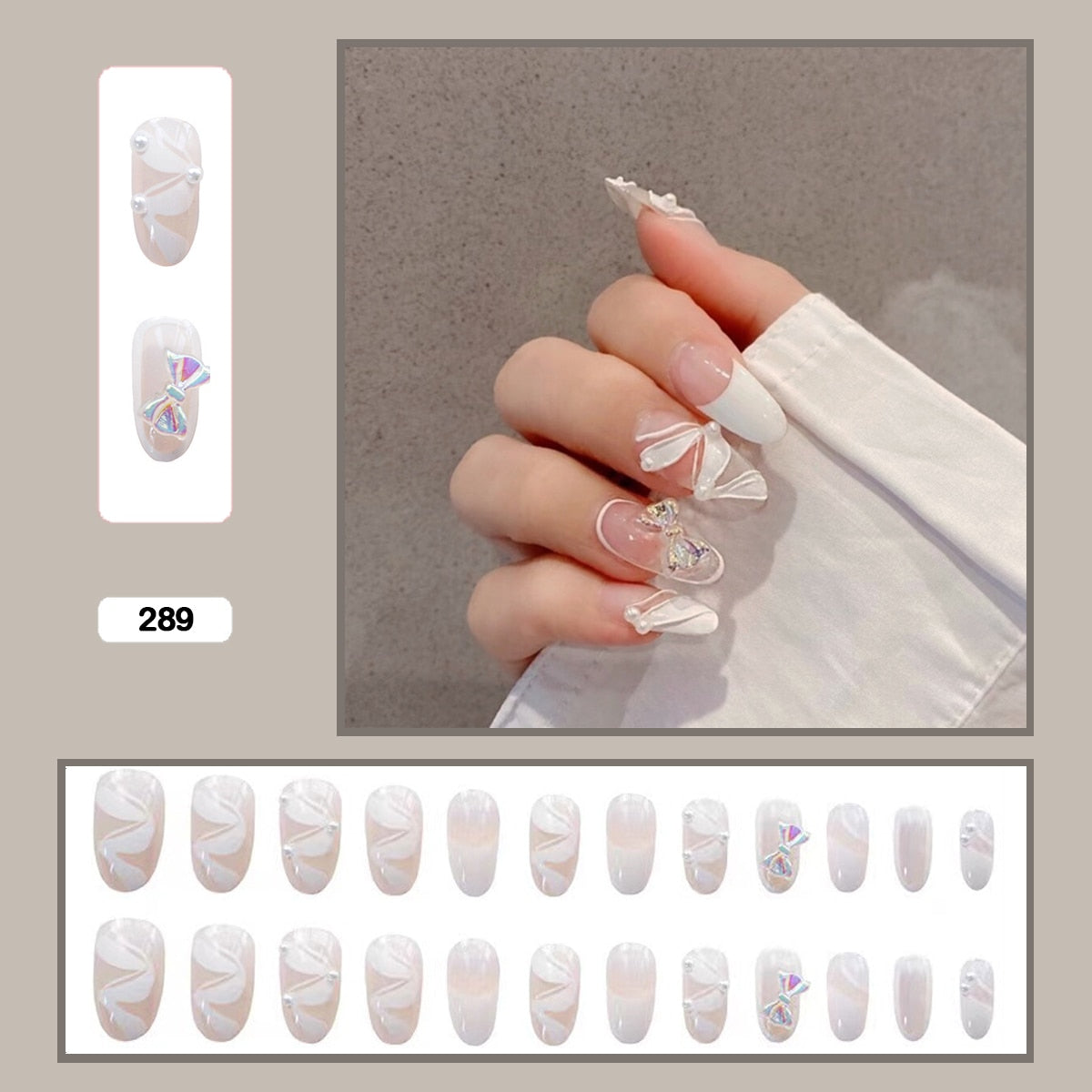 Fairy nail art Pearl decoration Wearable False Nails with glue 24pcs per box with wear tools