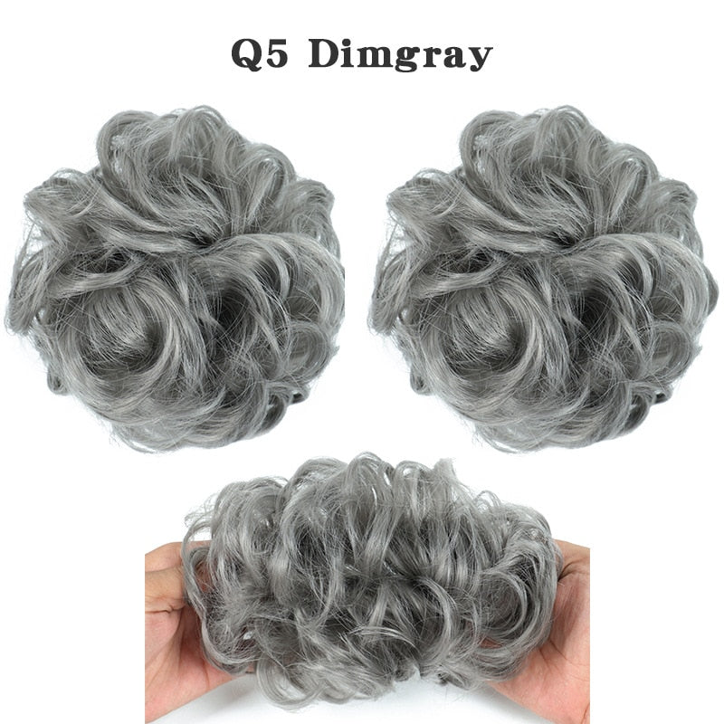 Synthetic Hair Bun Wig Ladies Ponytail Hair Extension Scrunchie Elastic Wave Curly Hairpieces Scrunchie Wrap