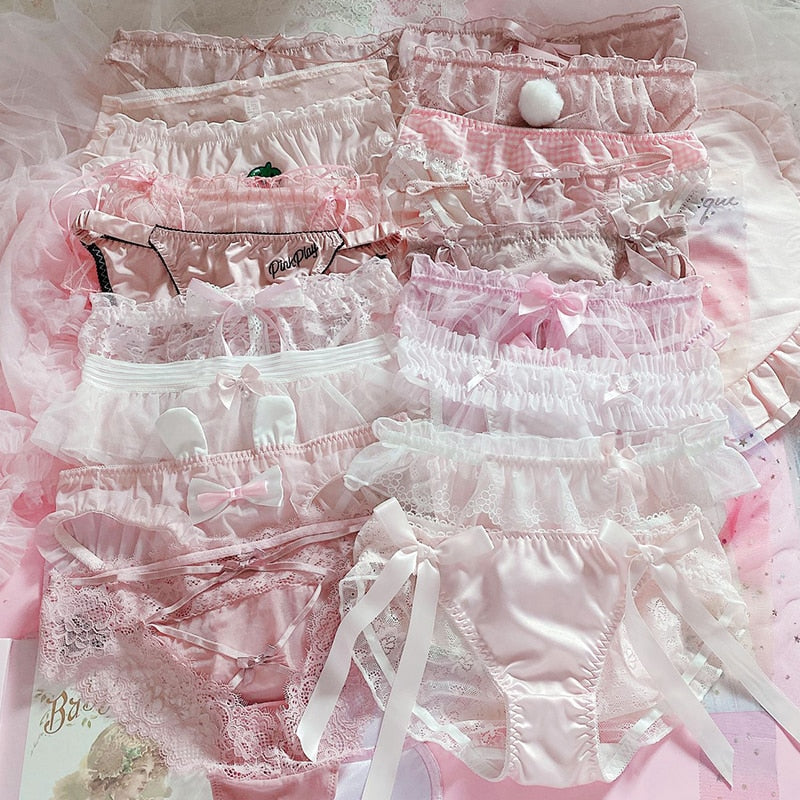 Japanese-Style Soft Girl Thin Transparent Pink Lolita Loli Lace Cute Sexy Underwear