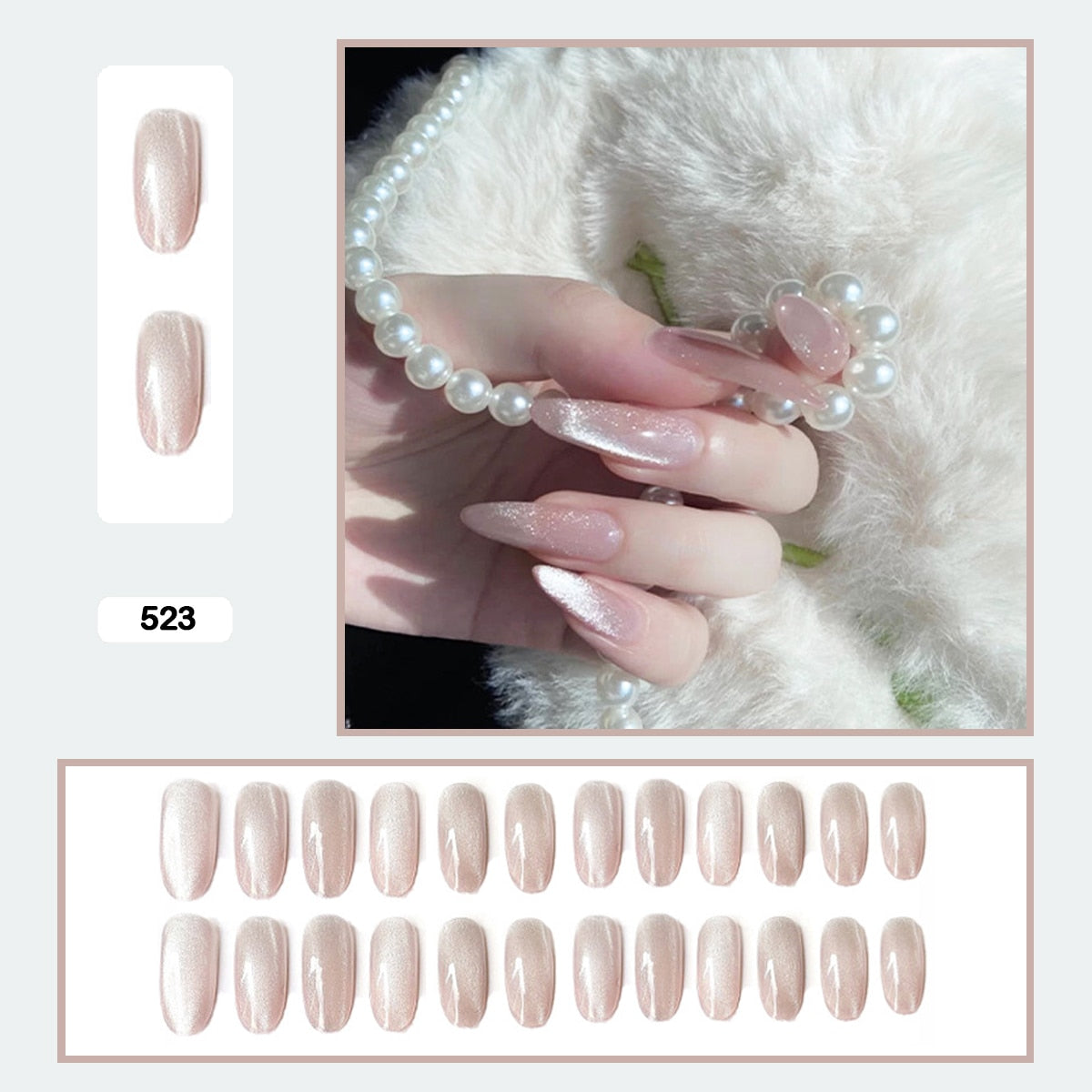 Mermaid Color Auroral Color Shell Fairy Fake Nail Art Wearable False Nails With Glue And Sticker 24pcs/box