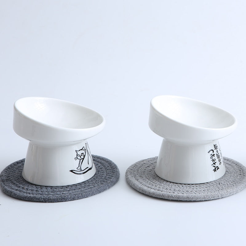 Non-slip Ceramic Cat Bowl Feeder with Raised Stand Bone China Cervical Protect Food Water Cat Bowl Ceramic Small Dog Pet Supply