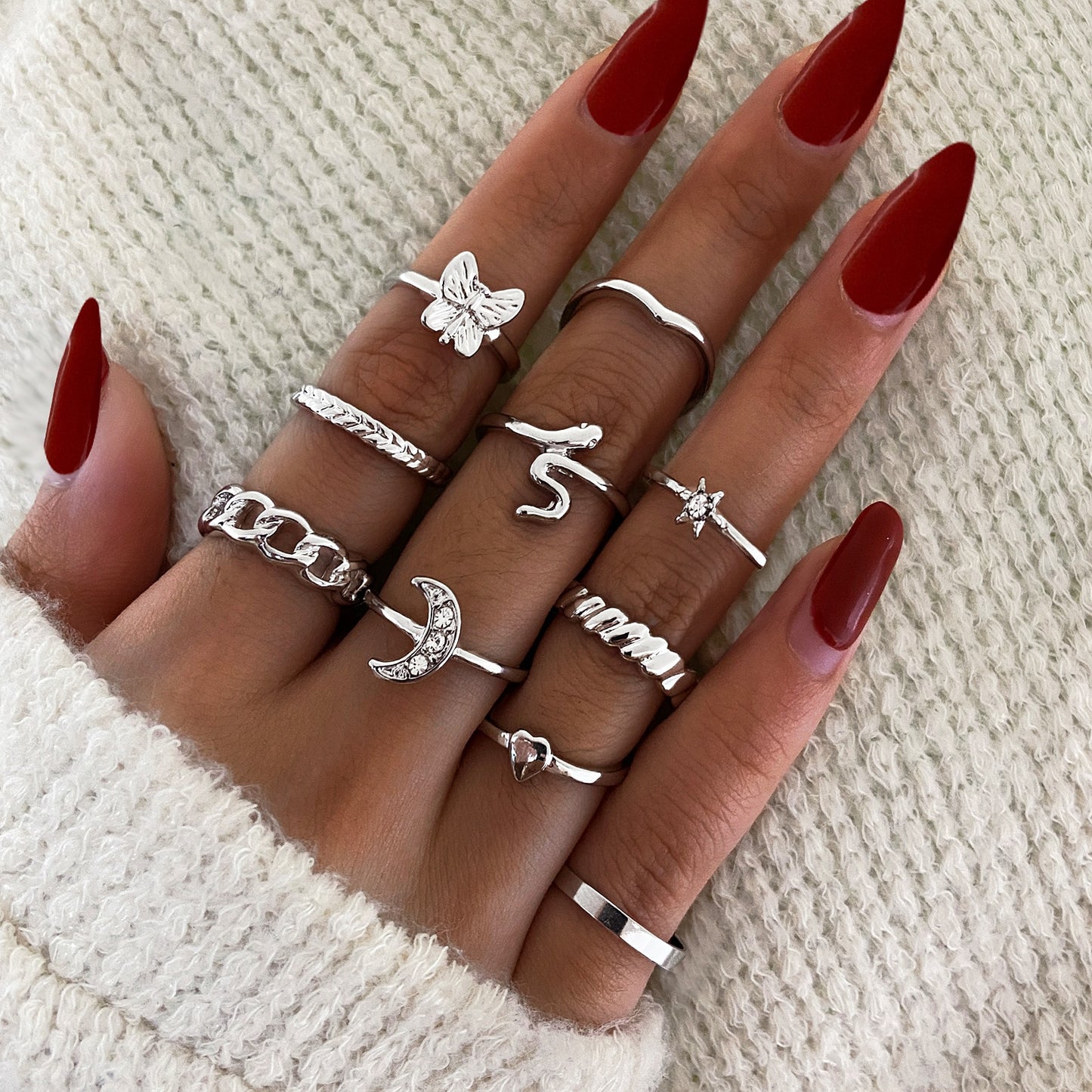 Bohemian Gold Chain Rings Set Boho Coin Snake Moon Star Rings Party Jewelry