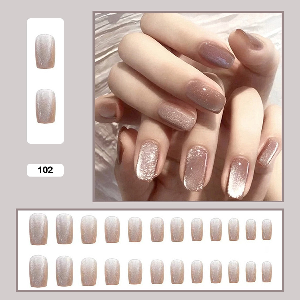 Mermaid Color Auroral Color Shell Fairy Fake Nail Art Wearable False Nails With Glue And Sticker 24pcs/box