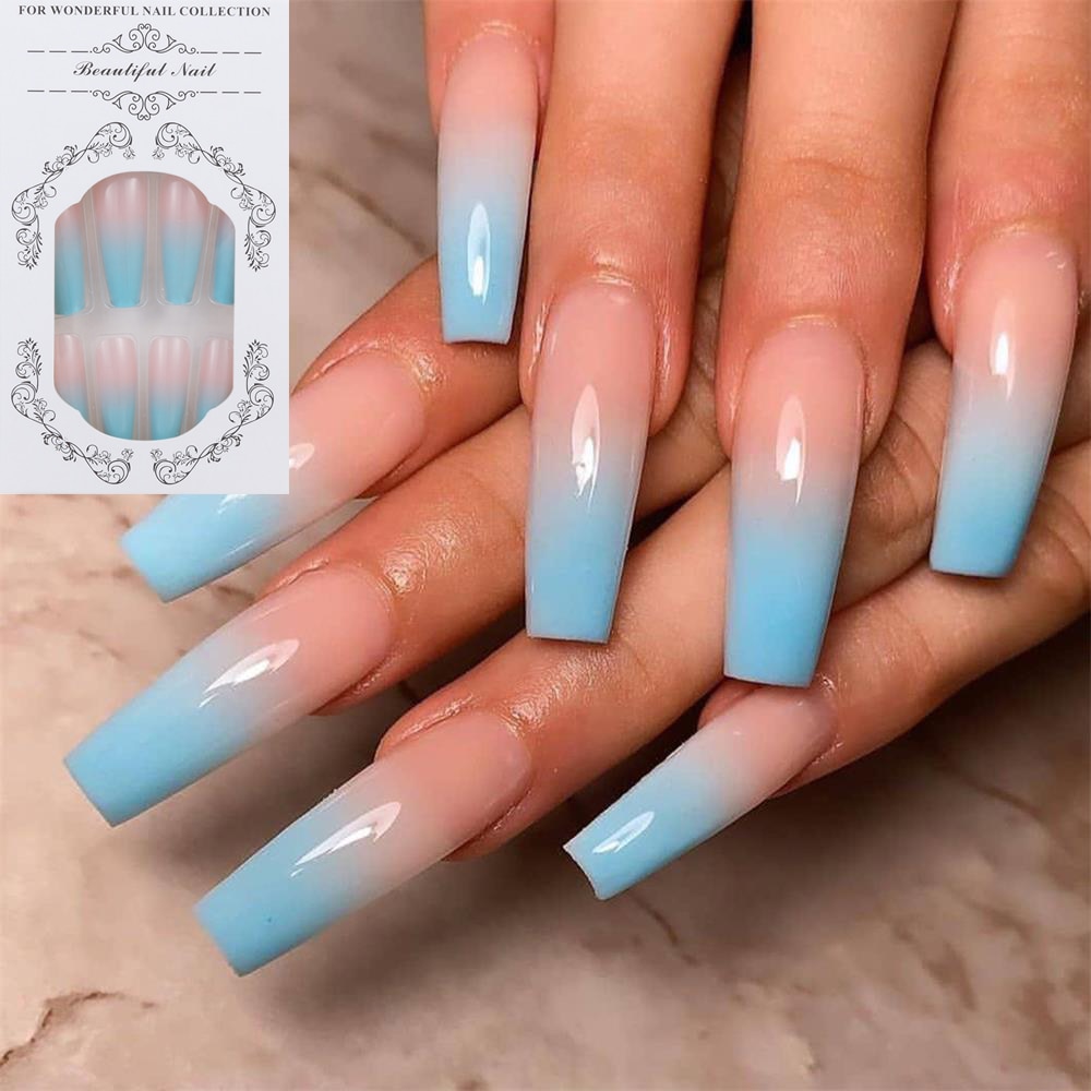 Fake nails with designs coffin artificial nails tips overhead with glue press on nail false nails set nail