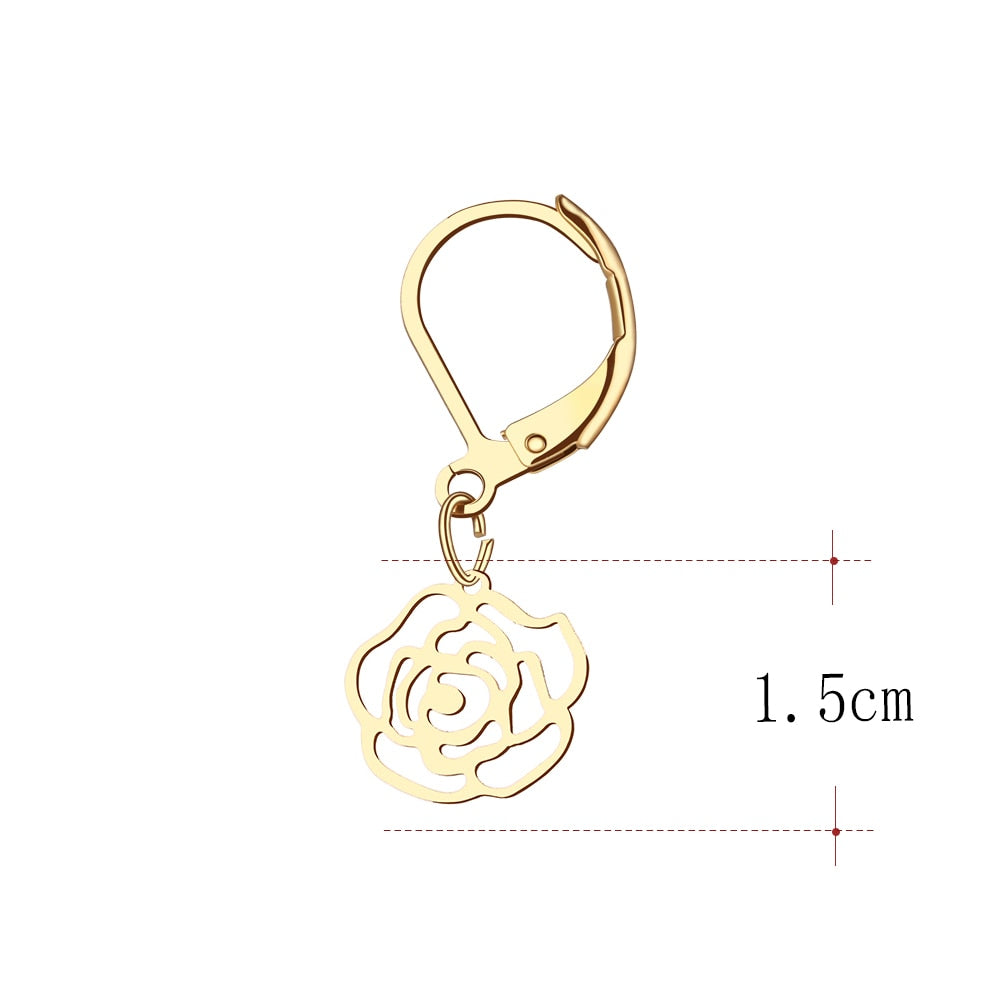 Rose Flower Chic style Gold Earrings Dangle Stainless Steel Temperament Earring Jewelry