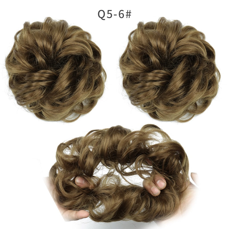 Synthetic Hair Bun Wig Ladies Ponytail Hair Extension Scrunchie Elastic Wave Curly Hairpieces Scrunchie Wrap