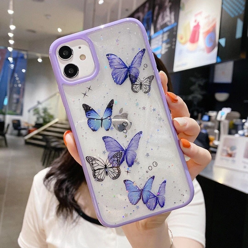 Phone Case For iPhone 12 11 Pro Max X XR XS 6S 7 8 Plus 12 mini Luxury Glitter Bling Star Butterfly Candy Color Clear Soft Case