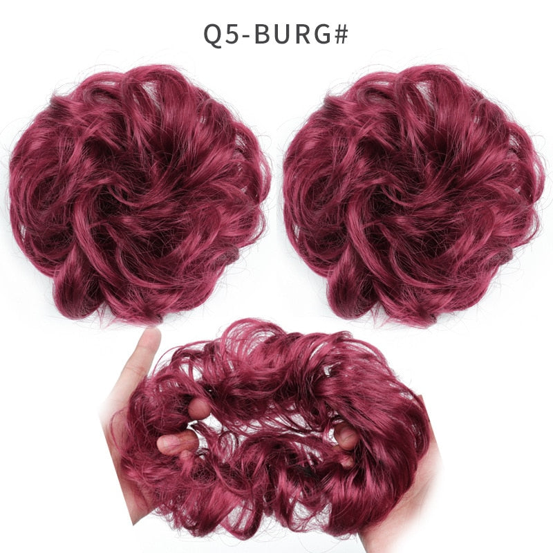 Synthetic Hair Bun Wig Ladies Ponytail Hair Extension Scrunchie Elastic Wave Curly Hairpieces Scrunchie Wrap