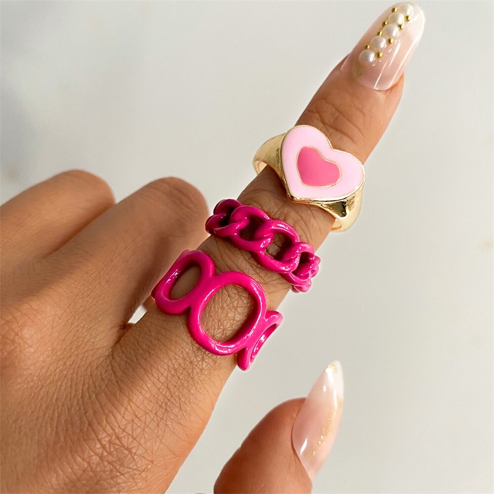 Colorful Ring for Women Glossy Dripping Love Heart Rings Peach Heart Ring Exquisite Wild