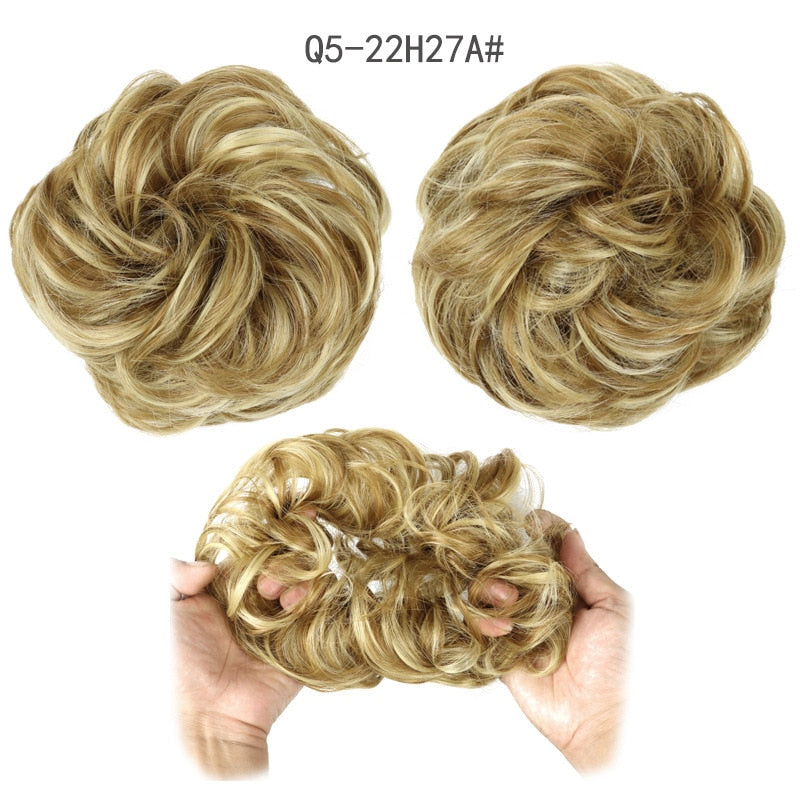 Synthetic Hair Bun Wig Ladies Ponytail Hair Extension Scrunchie Elastic Wave Curly Hairpieces Scrunchie Wrap