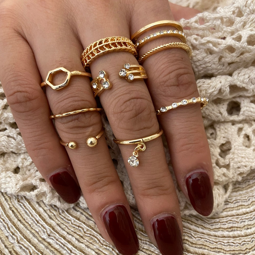 Bohemian Gold Chain Rings Set Boho Coin Snake Moon Star Rings Party Jewelry