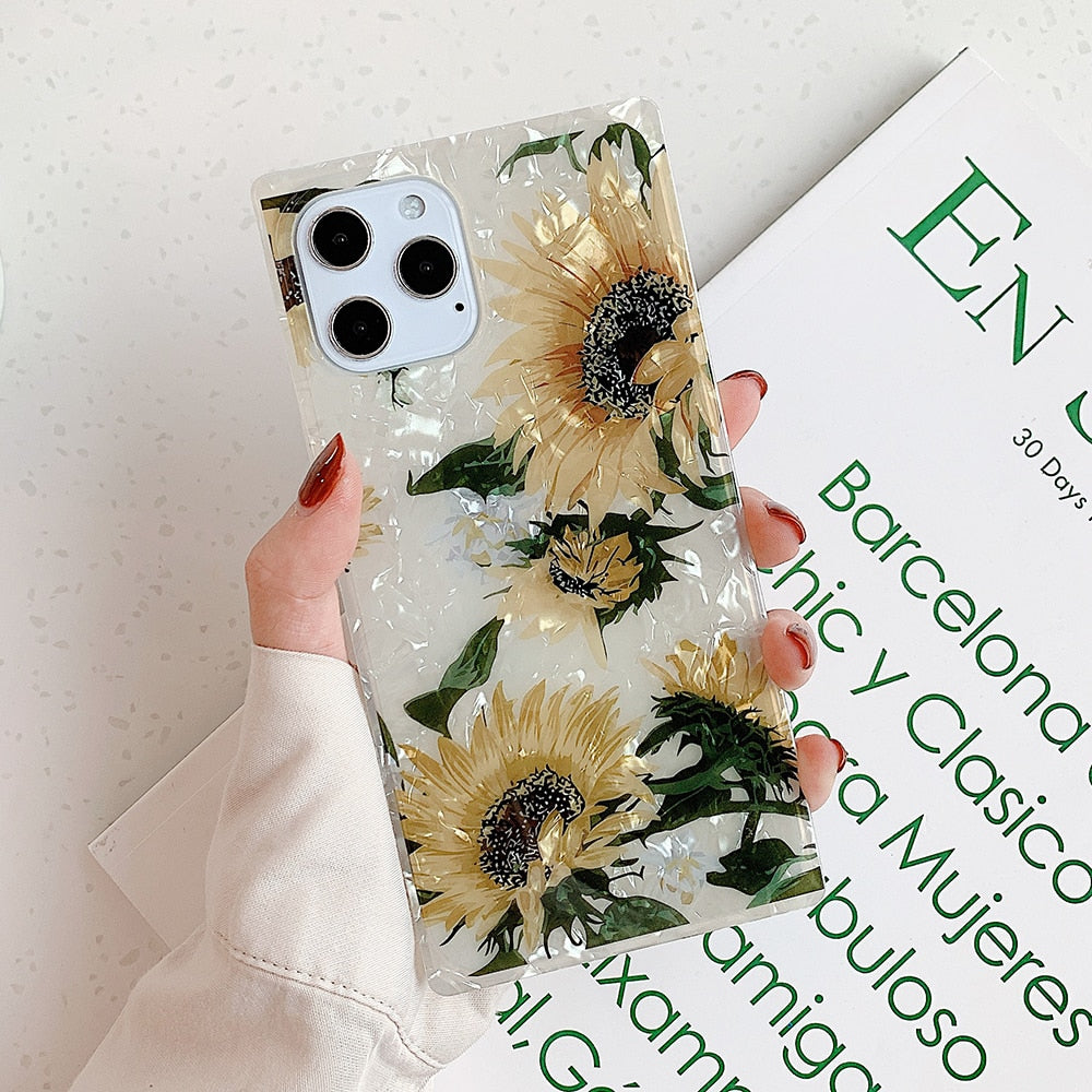 For iPhone 13 Pro Case Sunflower Dream Conch Square Phone Cover With Ring For 12 Pro 11 Pro XS Max XR X 7 8 Plus Soft IMD Case