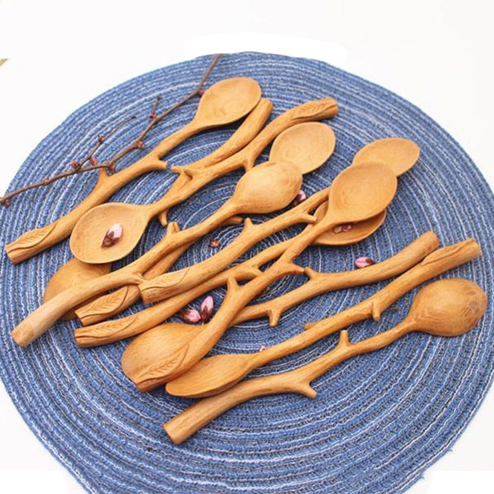 Creative Japanese Style Beech Spoons Branch Shape Long Handle Scoop Coffee Stirring Spoon Soup Spoon Tableware