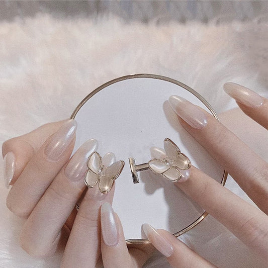 24pcs Stereoscopic Butterfly Light Luxury Elegant Nude Lady Style Removable False Nail Manicure Tool