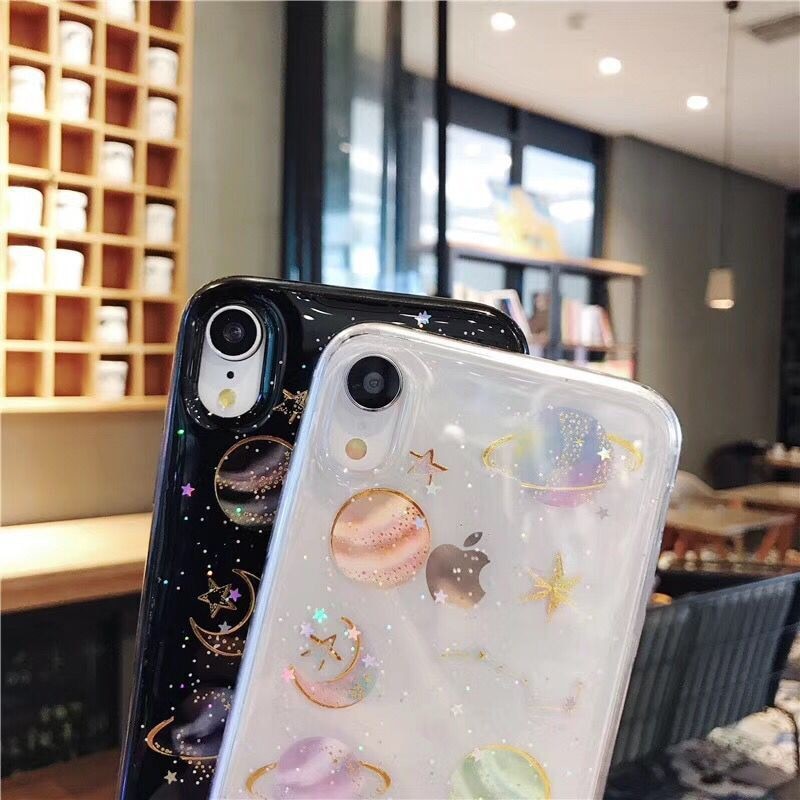 Bling Glitter Planet Case for iPhone 11 Pro XS Max XR X 6 6S 7 8 Plus SE 2020 Soft Silicone Cover Universe Moon Stars Phone Case