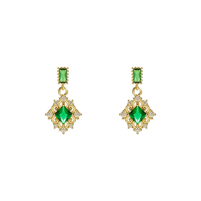 Geometric Compact Zircon Green Crystal Earrings Luxury Designer Elegance Feminine Jewelry