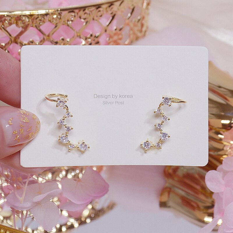 Luxury Exquisite Inlaid CZ Big Dipper Earring for Women Charm High Quality Ear Bone Clip Stud Earring Pendant