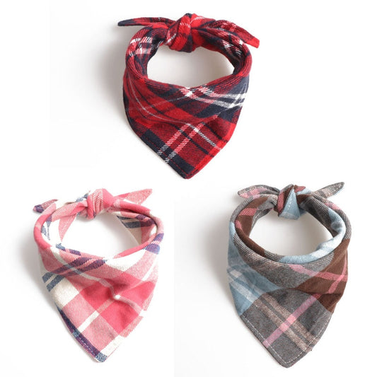 Plaid Cotton Dog Bandana Reversible Scarf Washable