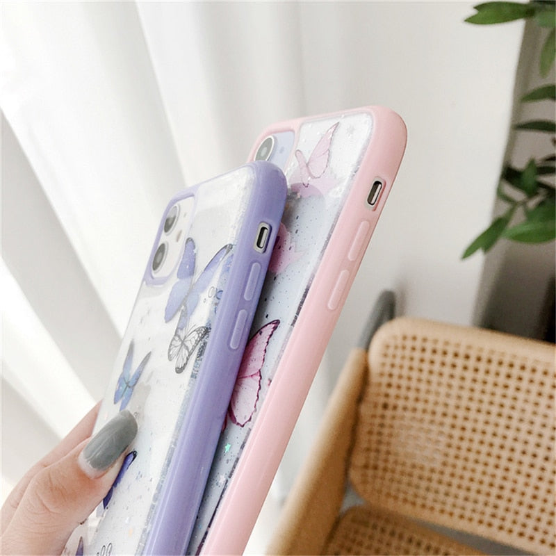 Phone Case For iPhone 12 11 Pro Max X XR XS 6S 7 8 Plus 12 mini Luxury Glitter Bling Star Butterfly Candy Color Clear Soft Case