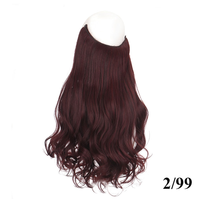 Synthetic 24 Inches No Clips In Natural Hidden Secret False Hair Piece Hair Extension Long Curly Fish Line Hair Pieces