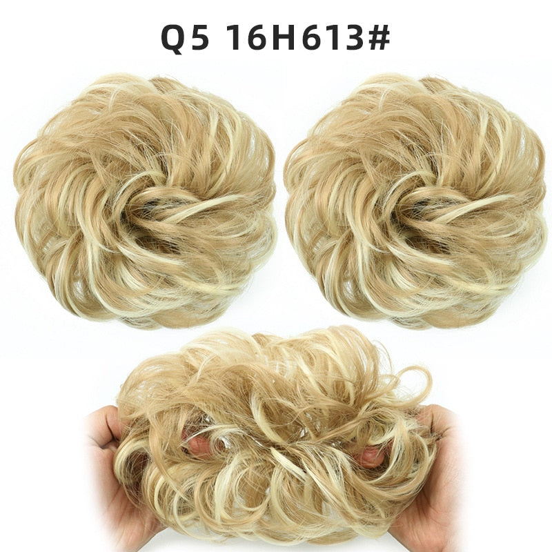 Synthetic Hair Bun Wig Ladies Ponytail Hair Extension Scrunchie Elastic Wave Curly Hairpieces Scrunchie Wrap