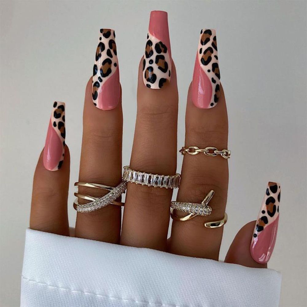 Fake nails with designs coffin artificial nails tips overhead with glue press on nail false nails set nail