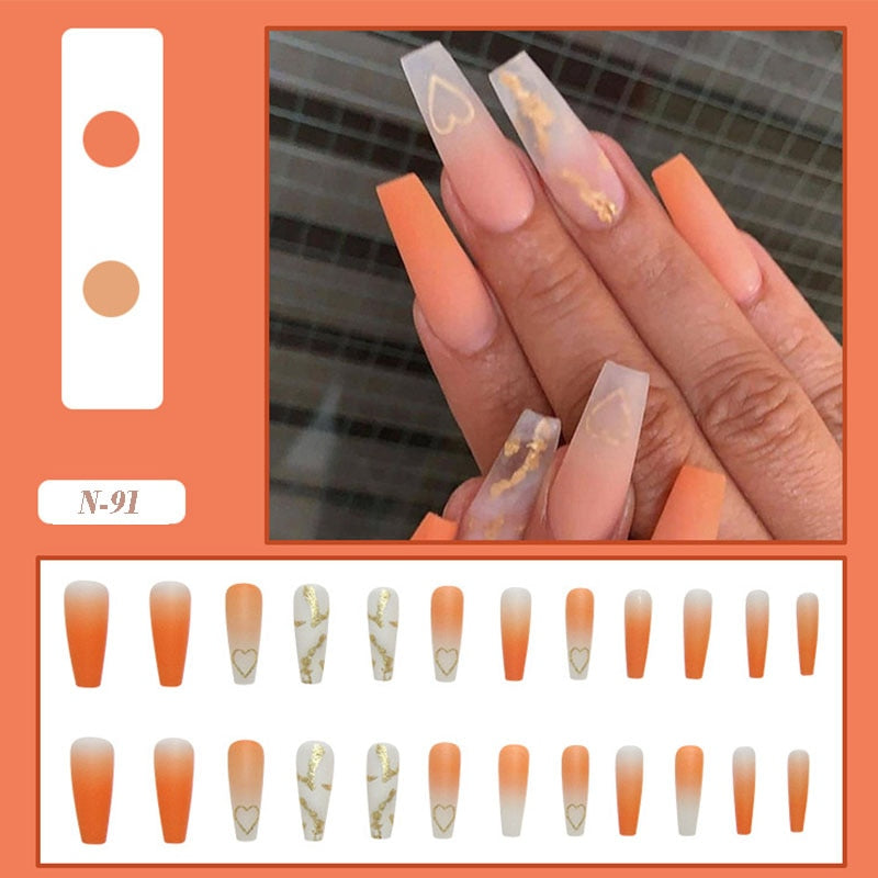 24pcs False Nails Nude Gradient Nail Patch Rhinestone Inlaid Press On Nails Removable Long Manicure nail tips