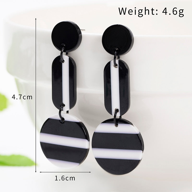 Black white Stripe Drop Earring Water Drop Pendant Hollow Round Cat Earring Jewel Brincos