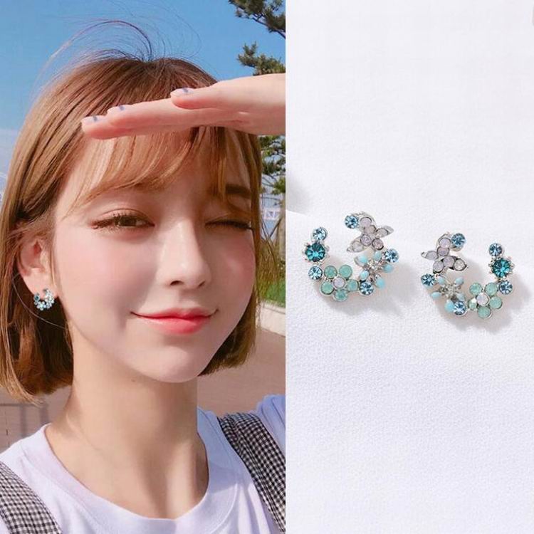 Korean New Colorful Rhinestone Wreath Stud Earrings For Women Sweet Flower Shell Small Cirlce Brincos Gift