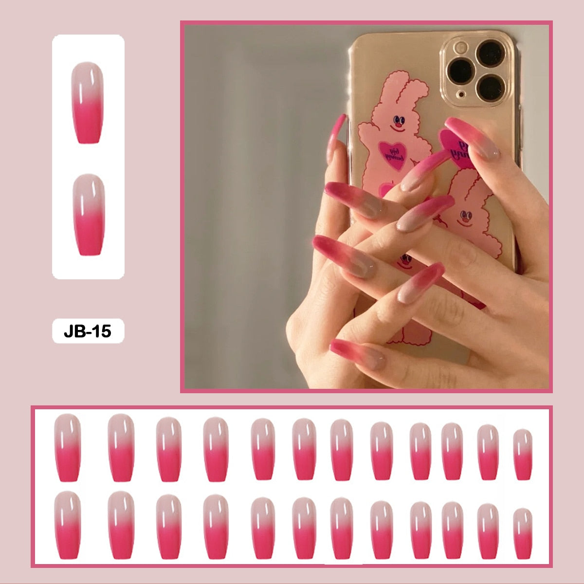 24pcs Gradient Long Trapezoidal Ballet Wearable False Nails Nail Art Fake Nails With Glue And Wearing Tools