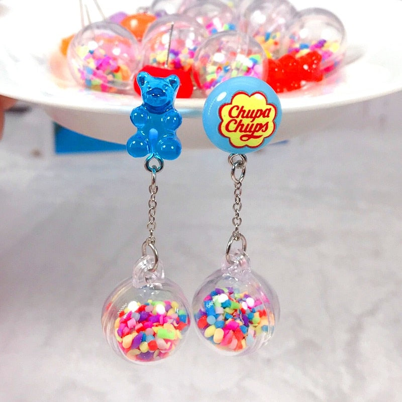 1 Pair Stud Earring Multicolours Gummy Bear  Resin Candy Charms With Ball Jewelry