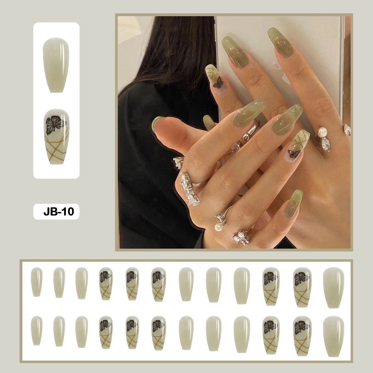 24pcs Gradient Long Trapezoidal Ballet Wearable False Nails Nail Art Fake Nails With Glue And Wearing Tools